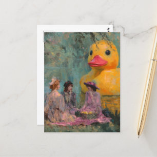 Surrealistische picknick met rubber eend briefkaart