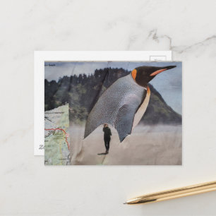 Surrealistische pinguïn op de strandcollage briefkaart