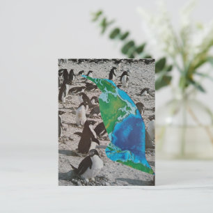 Surrealistische pinguïns en blauwgroene aardse nat briefkaart