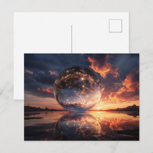 Surrealistische reflecterende bol met sterren briefkaart
