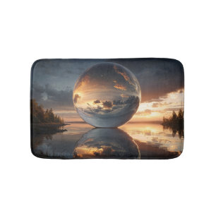 Surrealistische reflecterende bol met wolken bij z badmat