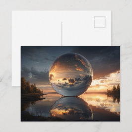 Surrealistische reflecterende bol met zonsondergan briefkaart