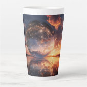Surrealistische reflectieve bol met sterren latte mok (Voorkant)