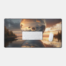 Surrealistische reflectieve bol met zonsondergangs bureaumat