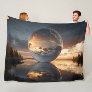 Surrealistische reflectieve bol met zonsondergangs fleece deken