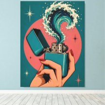 Surrealistische Retro Pop Art Aansteker met Oceaan
