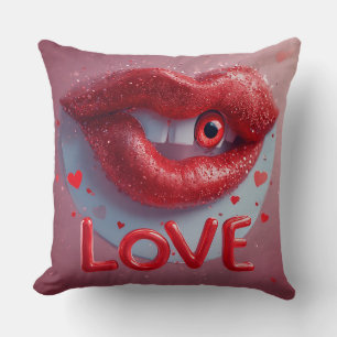 Surrealistische rode lippen met oog en liefdesinsp kussen