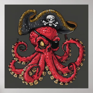 Surrealistische rode octopus art print