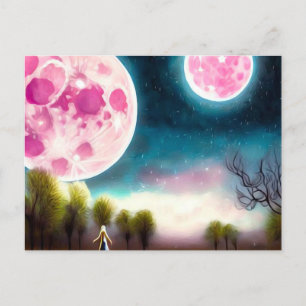 Surrealistische  roze moons briefkaart