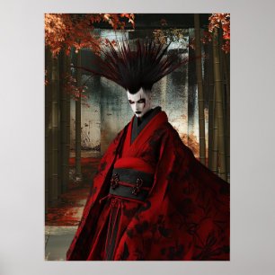 Surrealistische samoerai in het rood Digitale ku Poster