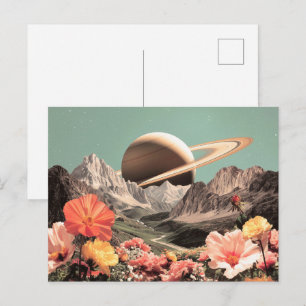 Surrealistische Saturnus boven Mountain Valley Briefkaart