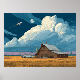 Surrealistische Science-Fictionboerderij met Illus Poster