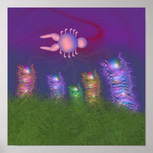 Surrealistische sciencefiction-organismen in een d poster