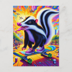 Surrealistische skateboarden Skunk Briefkaart