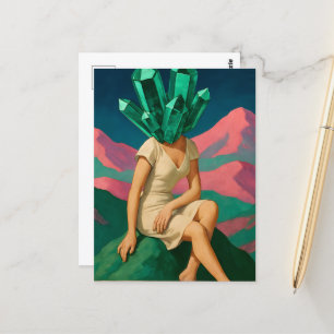 Surrealistische Smaragdkristallen Vrouw Briefkaart