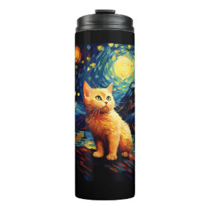 Surrealistische Sterrennacht Munchkin Cat Thermosbeker
