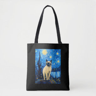 Surrealistische Sterrennacht Siamese kat Draagtas