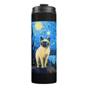 Surrealistische Sterrennacht Siamese kat Thermosbeker