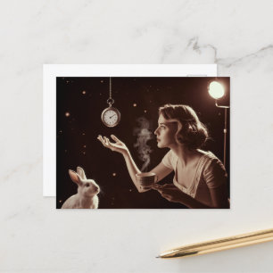 Surrealistische thee met het konijn briefkaart