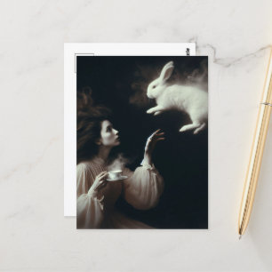 Surrealistische thee met het witte konijn zwart en briefkaart
