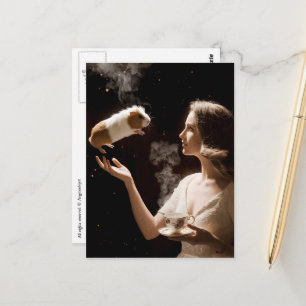Surrealistische theetijd magisch cavia briefkaart