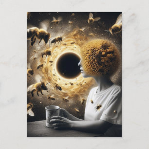 Surrealistische theetijd met bijen briefkaart
