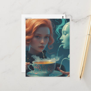 Surrealistische Theevrouw en Robot Briefkaart