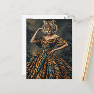 SURREALISTISCHE TIGER IN EEN JURK FANTASIE MODE BRIEFKAART
