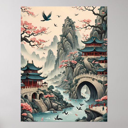 Surrealistische traditionele Chinese landschapskun Poster (Voorkant)