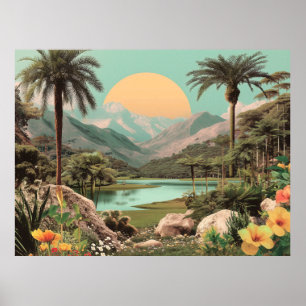 Surrealistische Tropische Meer Met Palmbomen Poster