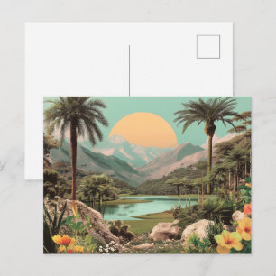 Surrealistische Tropische Meer Met Palmboomgroepen Briefkaart
