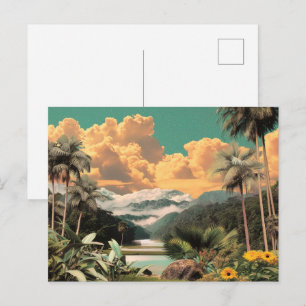 Surrealistische Tropische Vallei Met Palmbomen Briefkaart