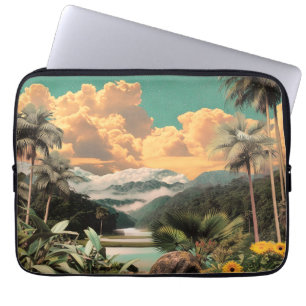 Surrealistische tropische vallei met palmbomen laptop sleeve