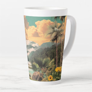 Surrealistische tropische vallei met palmbomen latte mok