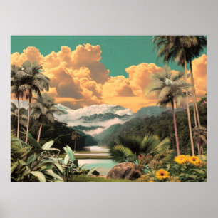 Surrealistische Tropische Vallei Met Palmbomen Poster