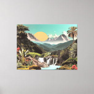 Surrealistische Tropische Vallei Met Watervallen Canvas Afdruk