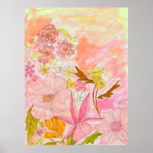 Surréalistische Tuin Bloemige Pastel Inkt Kunst Ku Poster
