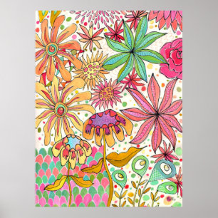 Surrealistische Tuin Bloemrijke Gouache Inkt Kunst Poster