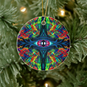 Surrealistische Verdraaide Trippy Oog Visioenachti Keramisch Ornament