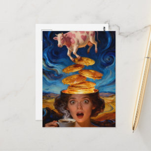 Surrealistische verraste ontbijtpannenkoeken koffi briefkaart