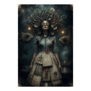 Surrealistische Victoriaanse vrouw donkere fantasi Perfect Poster