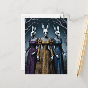 Surrealistische vintage konijnen schedel hoofd dam briefkaart