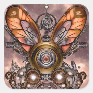 Surrealistische vintage steampunk libellen vleugel vierkante sticker