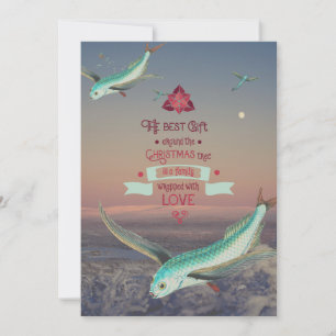 Surrealistische vliegende vis kerstcitaat feestdagenkaart