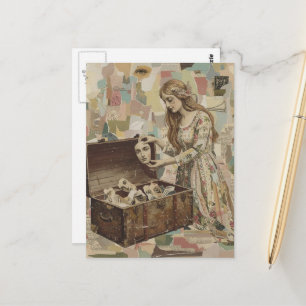 Surrealistische vrouw die de stukken van zichzelf briefkaart