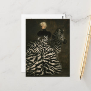 Surrealistische vrouw en een zebra fantasie mode briefkaart