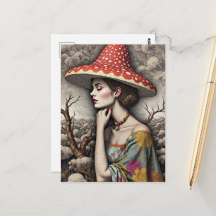 Surrealistische vrouw met een hoedenpil briefkaart