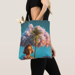 Surrealistische vrouw met palmboom draagtas