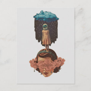 Surrealistische vrouw met regengewolk collage briefkaart