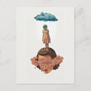 Surrealistische vrouw met regenwolkcollage briefkaart